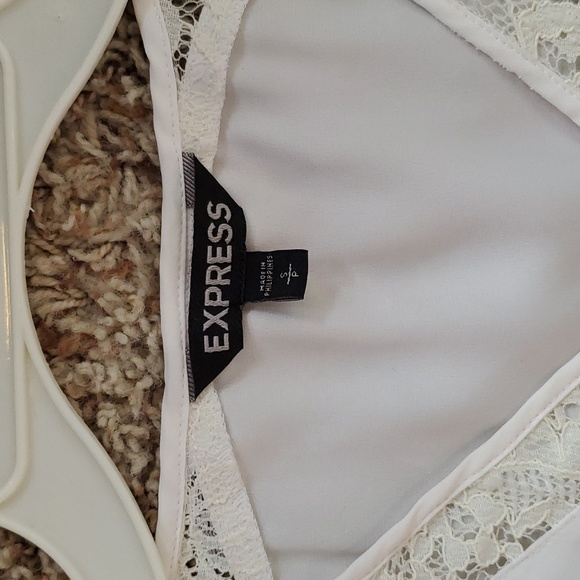 Express size small tunic short sleeve white blouse lace detail - Picture 2 of 4